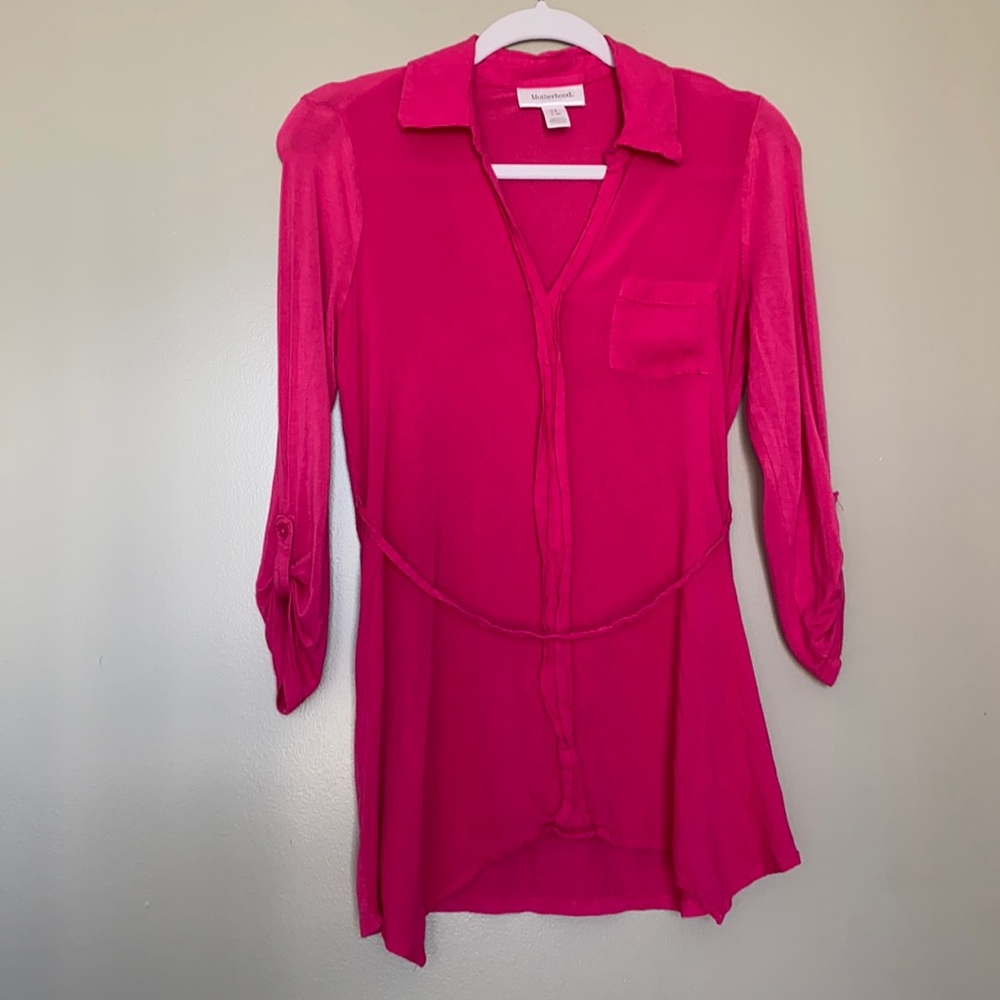 🆑 [4/$20] Hot Pink Motherhood Tunic Blouse Collar Stretchy button Top